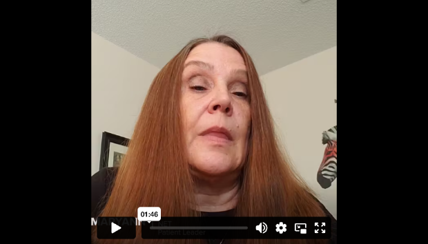 Maryann on camera sharing her experience at home, Somatuline® Depot patient story.