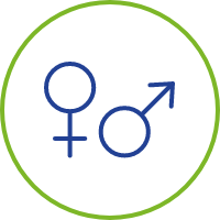 Female and male icons, as reproductive and sexual health can be affected by acromegaly
