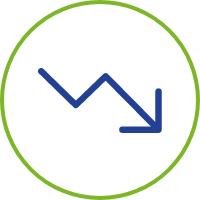 Icon of a downward trending arrow, as a treatment goal of acromegaly is to reduce GH and IFG-1 to normal