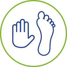 Icon showing enlarged hands and feet